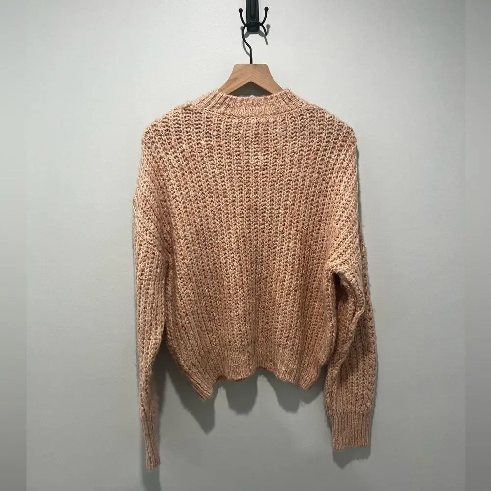 Topshop Dusty Rose Cable Knit Turtleneck Fuzzy Sweater 8-10 NWT
